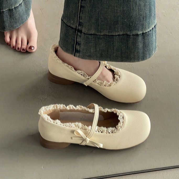 Gentle Wind Grandma Shoes Shallow Mouth Small Leather Shoes Women's 2025 New Spring and Summer French Low Heel Mary Jane Shoes Single Shoes Women