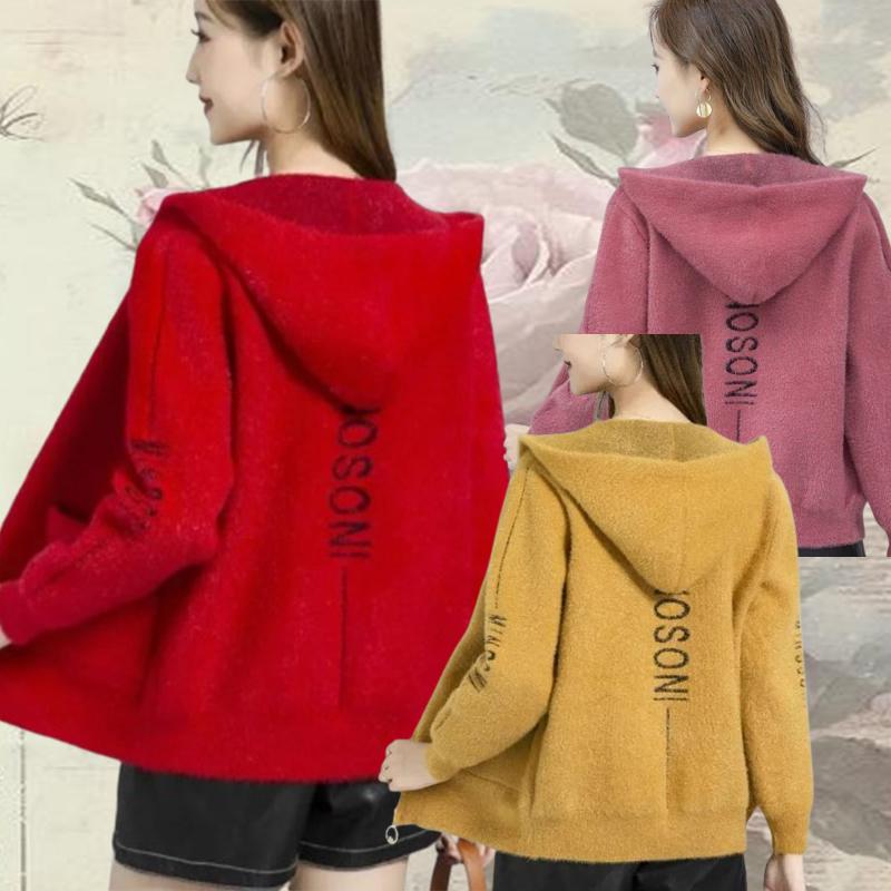 Smvp Mink-like Women's Sweater Autumn Winter Coat  Female Korean Hooded Jacket Foreign Gold Velvet Knitted Cardigan Overcoat