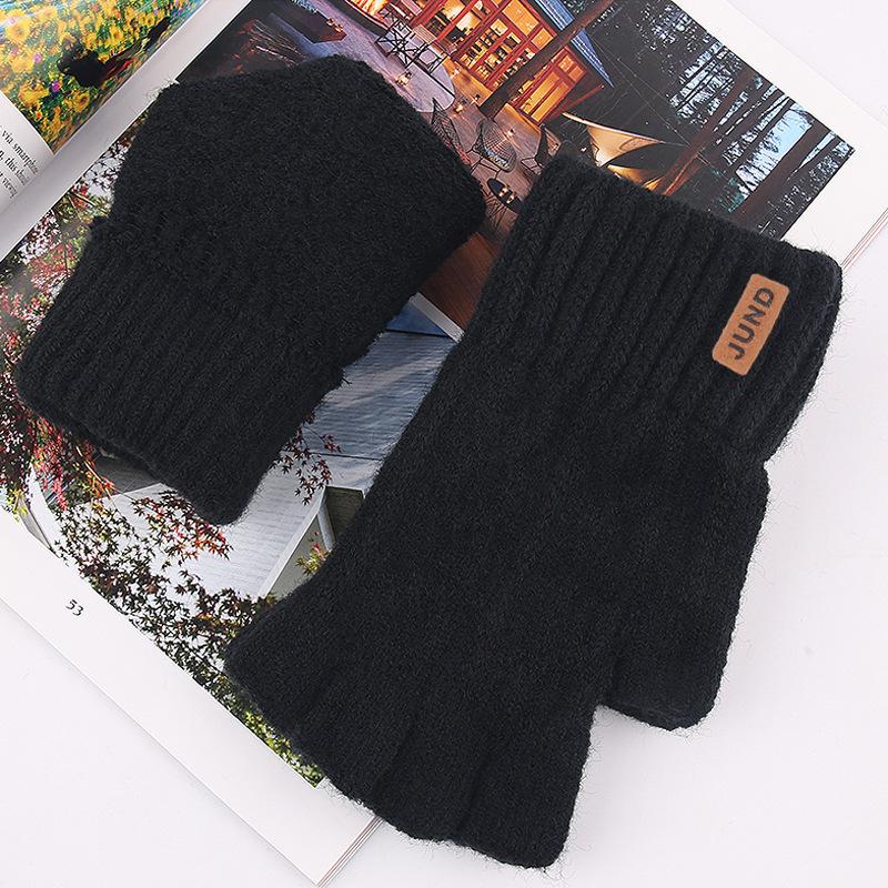 New Wool Touch Screen Gloves Warm Autumn and Winter Knitted Half-finger Gloves Piled Thickened Jacquard Gloves