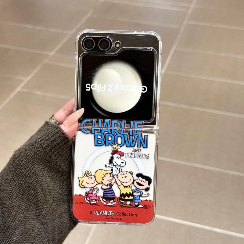Funny cartoon Cute Snoopy Folding Magsafe Wireless Charge Casefor For Samsung ZFlip 3 4 5 6 ZFlip7 Snoopy Charlie Magnetic Stand ZFlip 4