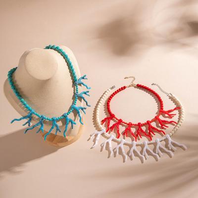 Summer Hot Selling Color Imitation Turquoise Acrylic Coral Pendant Necklace for Women's Jewelry Beach Vacation Necklace