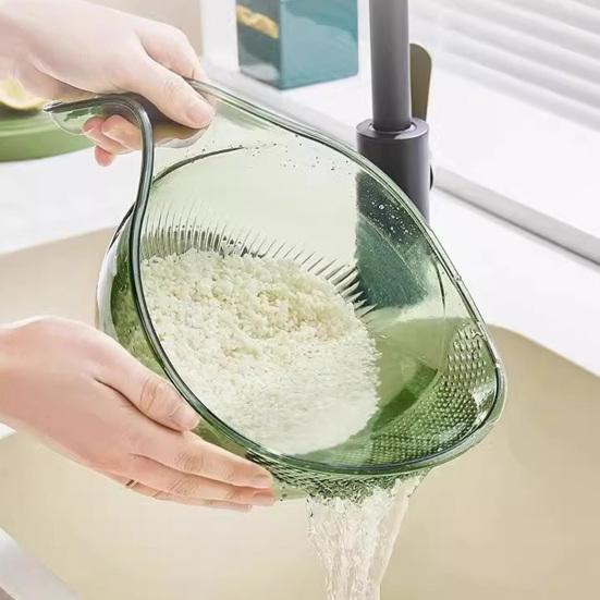 Drain Rice Basket Transparent Food-Grade Plastic Rice Vegetables Fruits Washing Basket with Ergonomic Handle Easy Lift Rice Washer