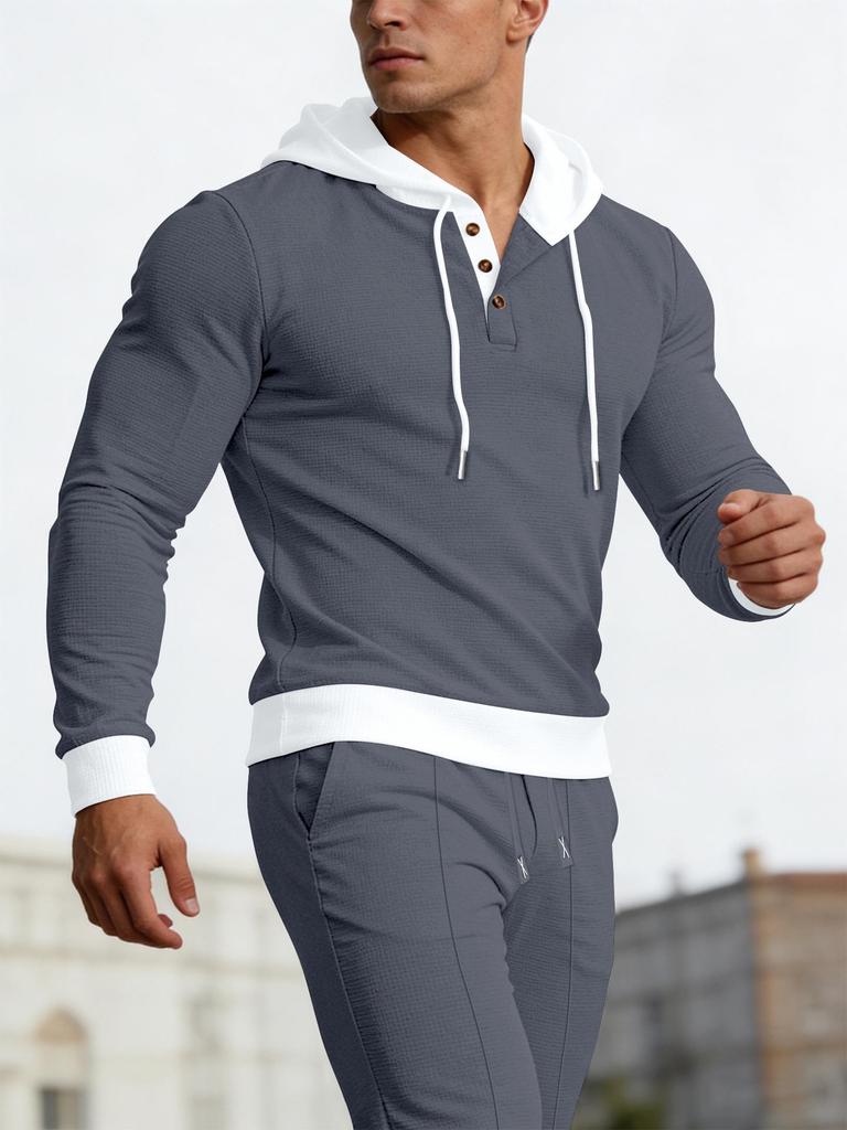 Men's Waffle Hoodie & Casual Long Pants Set - Trendy Spring/Autumn