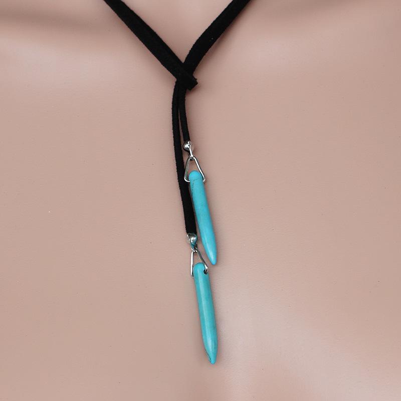 Bohemian long Korean velvet strap necklace natural stone turquoise pendant sweater chain retro style