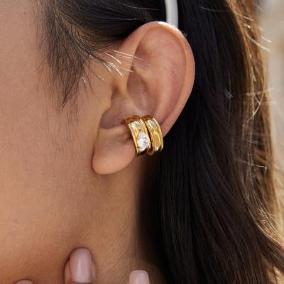 18K Gold Belt Water Drop Zircon Ear Clip Jewelry