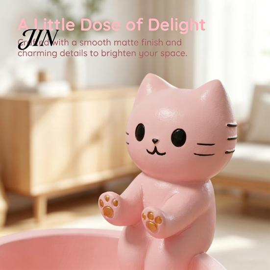 Jewelry Organizer with Deep Plate Cute Cat Storage Tray, Slot, Pink Matte Resin Decorative Ornament, for Dressing Table And Keys Ring Necklace Tray