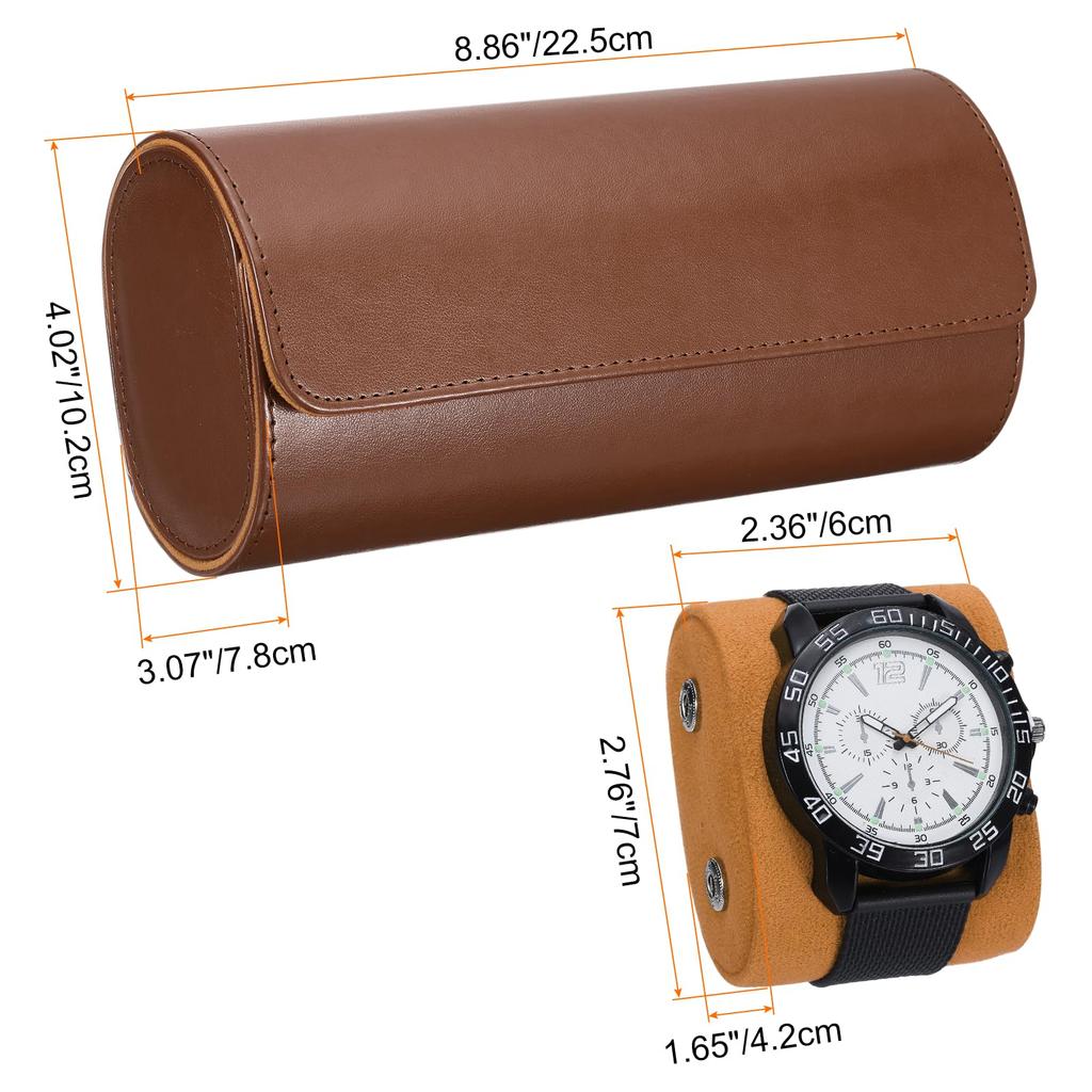 uxcell Portable Leather Watch Case for Men and Women, 3-Slot Watch Roll Travel Case, Watch Storage Organizer with Travel Pillow, Display, Home