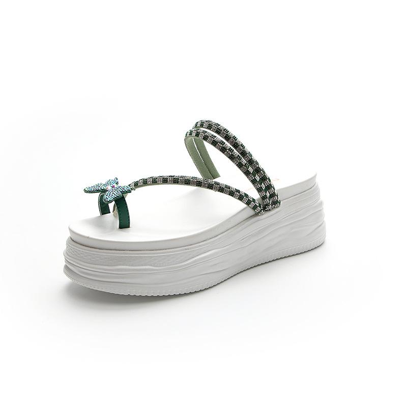 Wedge heel platform slippers women's 2025 summer new pearl rhinestone sandals platform versatile muffin women's shoes