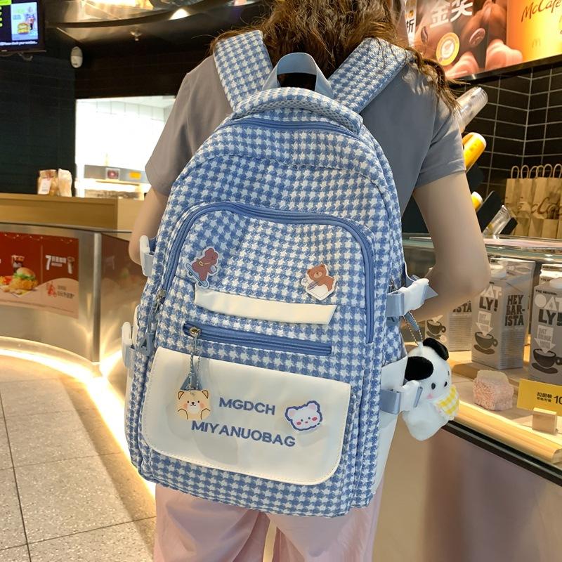 High-value contrasting schoolbag female junior high school student plaid large-capacity travel backpack multi-layer storage student backpack