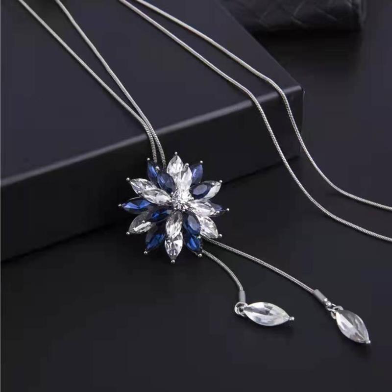 1Pcs New Trendy Korean Fashion Clothes Pendant Geometric Jewelry Vinatge Crystal Water Drop Sweater Long Necklaces For Women