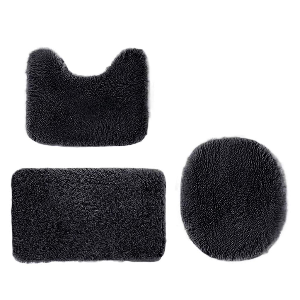 Bathroom Rug Set 3 Piece Includes Non Slip Bath Mat Contour Rug and Toilet Lid Cover Soft Shaggy Microfiber Absorbent Mat for Home Hotel Use