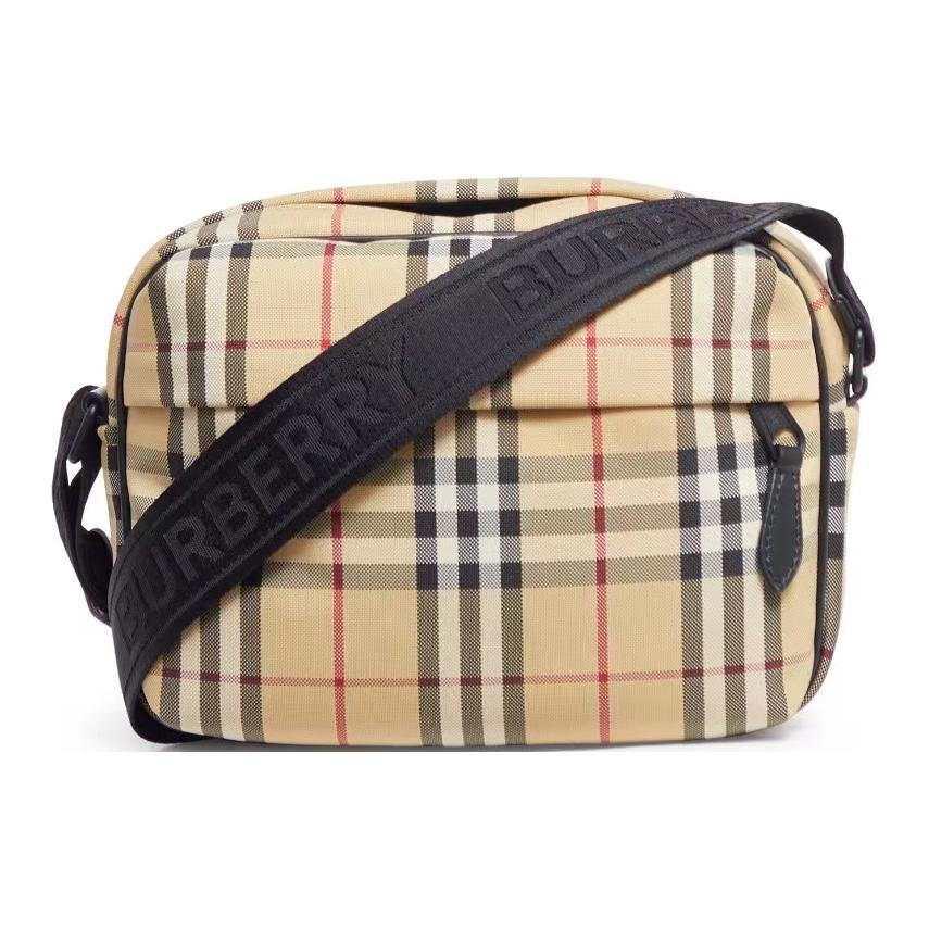 Burberry Adjustable Shoulder Strap Check Nylon Crossbody Bag Men Bags Beige 8084111