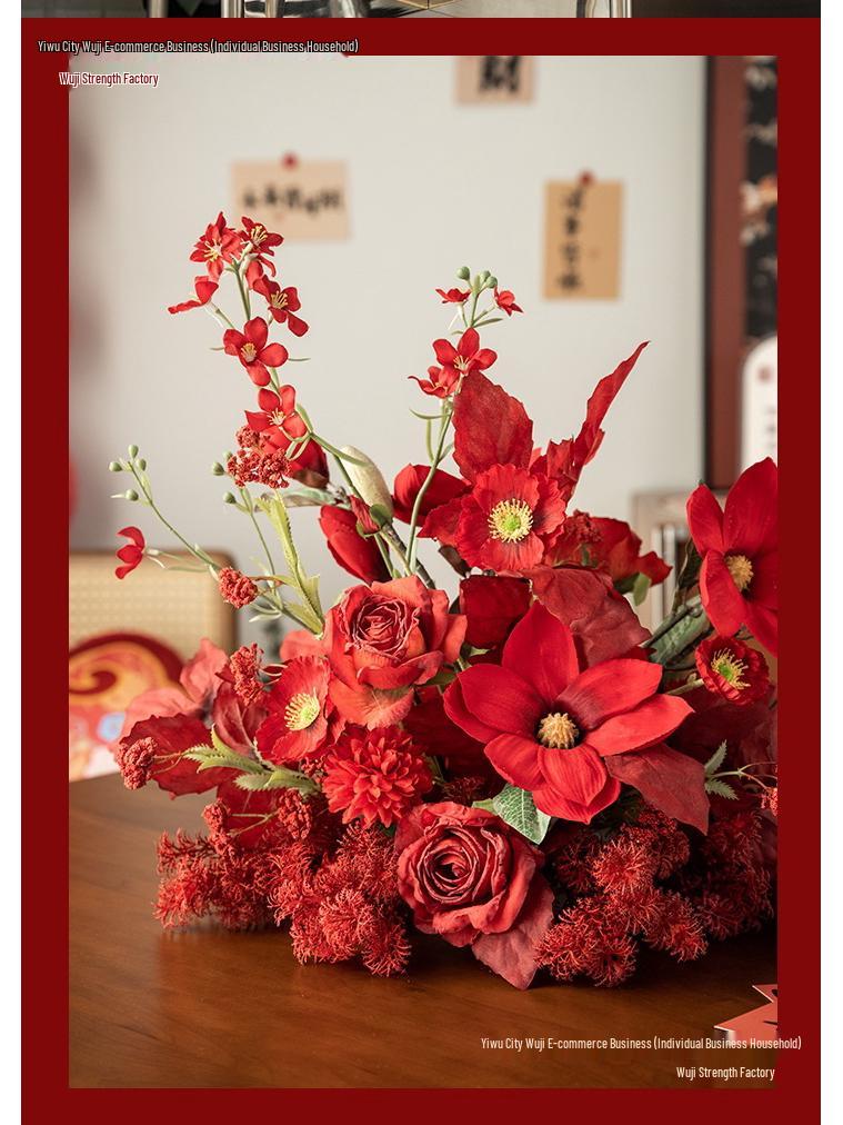 Red Wedding Banquet and Living Room Artificial Flower Decoration