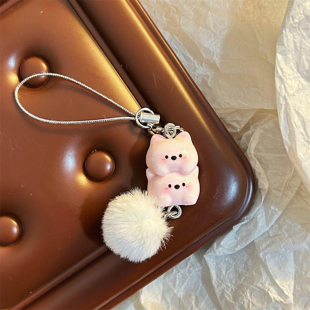 

Resin Dog Plush Ball Pendant Mobile Phone Charm Keychain Car Key Accessory Gift Cute Anime Lanyard Bag Decorations Strap Keyring розовый