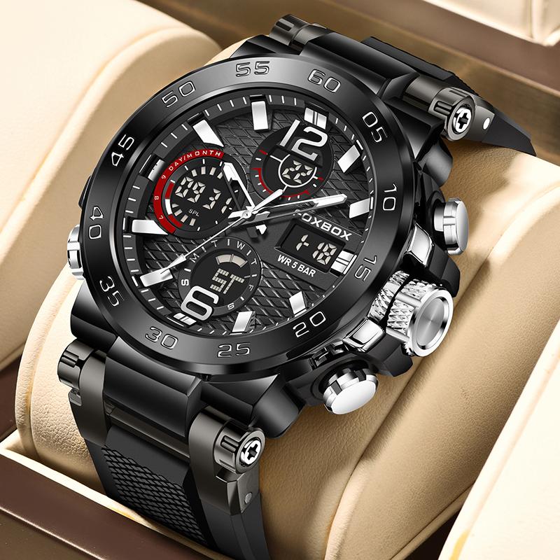 Fashion Business LED Backlight Alarm Quartz Chronograph Clock Male Waterproof Luminous Diving Watch Men Reloj Hombre+Box