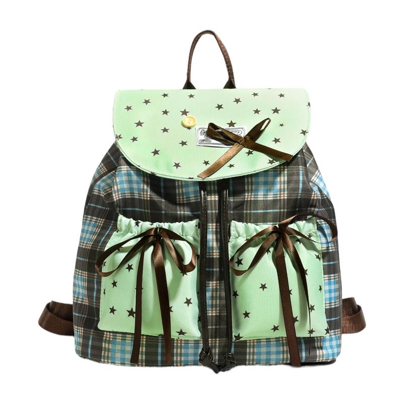 Schulranzen Koreanische Version Trend Ins Rucksack Damen Große Kapazität Vielseitig Kariert Süße Schleife Schüler Schulranzen Sternen Rucksack