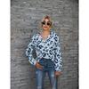 Plus Size Leopard Print V Neck Off The Shoulder Long Sleeved Top for Women