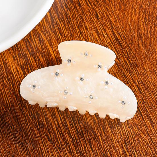 Hair Claw No Slipping Strong Grip Medium Size Back Head Hair Clip Rhinestone Imitation Pearl Flower Pattern Shark Hair Claw