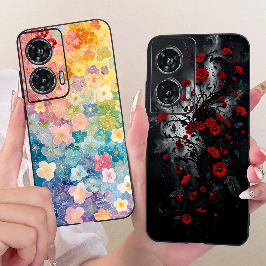 Hülle Für Motorola Edge 50 Fusion Cover XT2429-1 Beliebte Blume Weiche Schwarze Silikon Handyhüllen Für Motorola G96 5G MotoG96 Funda