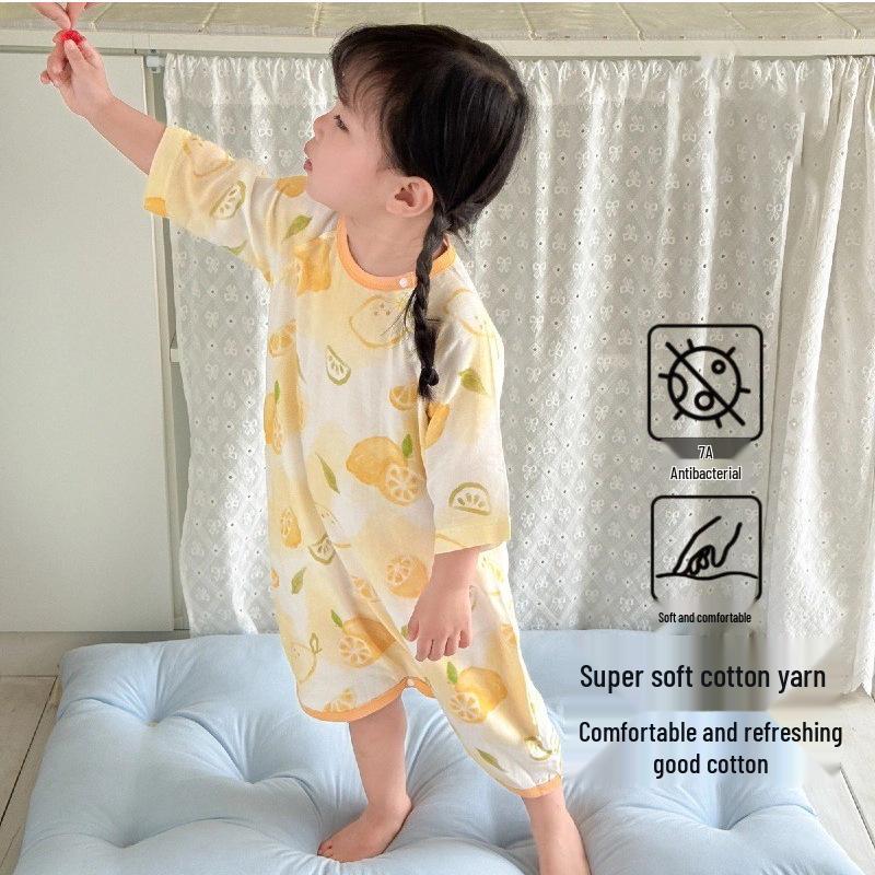 Breathable Pure Cotton Baby Split-Leg Sleeping Bag - Summer Gauze for Boys & Girls 90 жёлтый