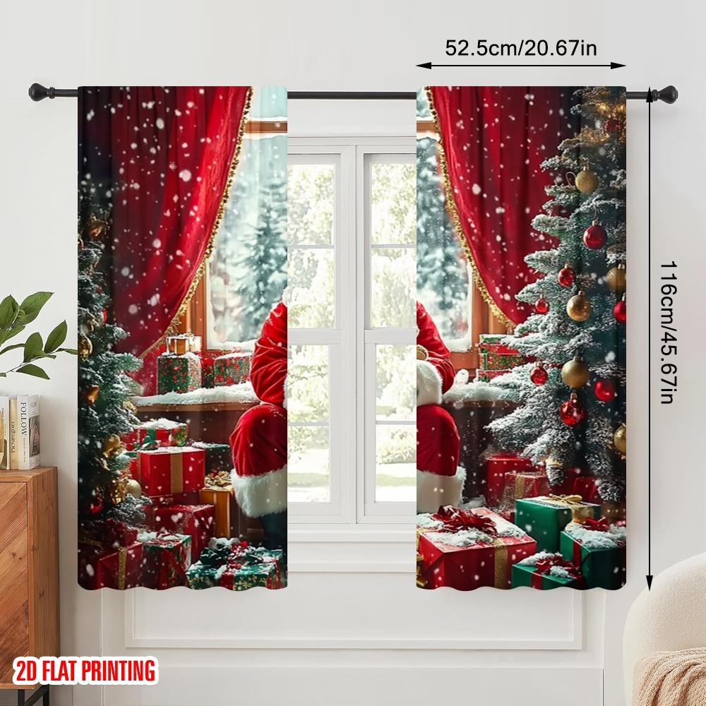 2 buc, Imprimare plană 2D Perdele contemporane Moș Crăciun5 (3) 100% poliester (fără tijă) Cadouri pentru Living, Dormitor,