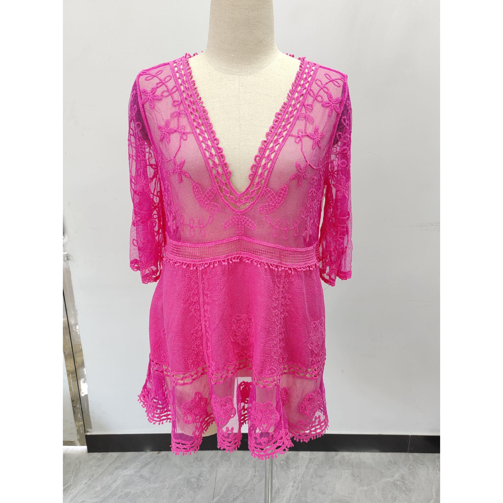 

5 цветов бикини накидки кружевное пляжное платье однотонные бикини кимоно для женщин свободный размер защита от солнца короткий саронг V-образный вырез One Size