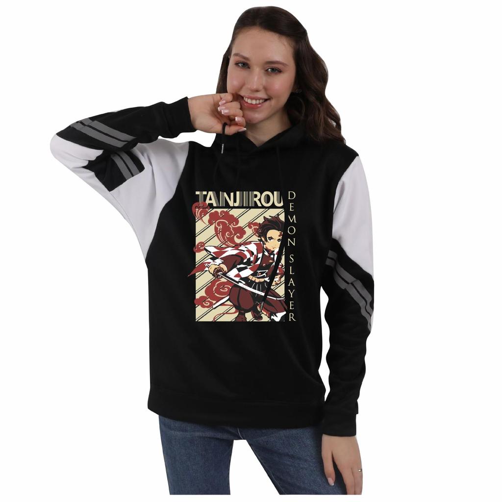 Demon Slayer Harajuku Anime Patchwork Hoodie for Couples