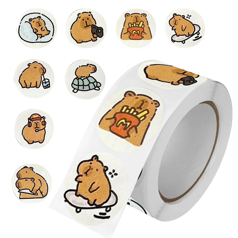 500pcs/roll Cute Cartoon Capybara Stickers Waterproof Vinyl Decals Animal Reward Stickers for Books Boxes Packaging Phone Case