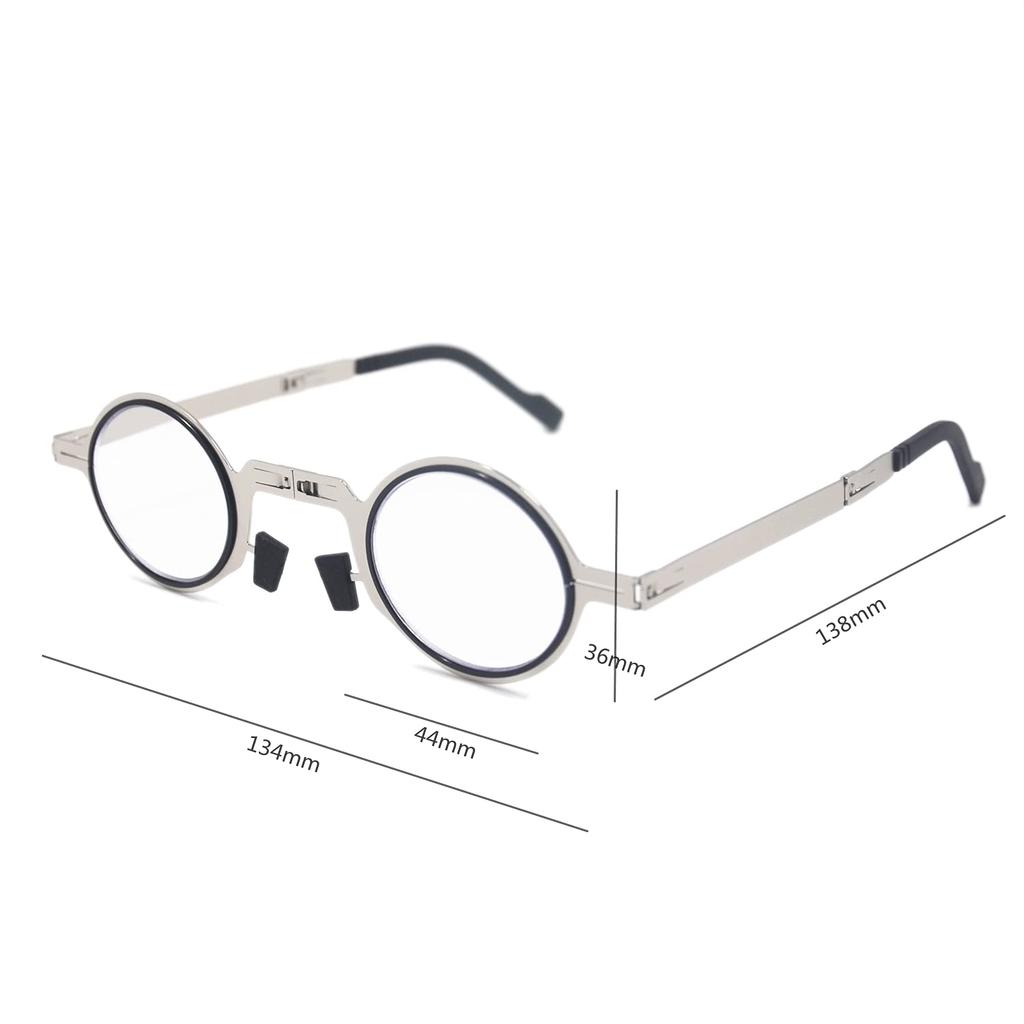 Blue Light Blocking Reading Round Compact Folding Stylish Reading Screwless Senior Glasses H6029 [Henghao] Glasses, Glasses, Glasses, (+3.50, Silver)