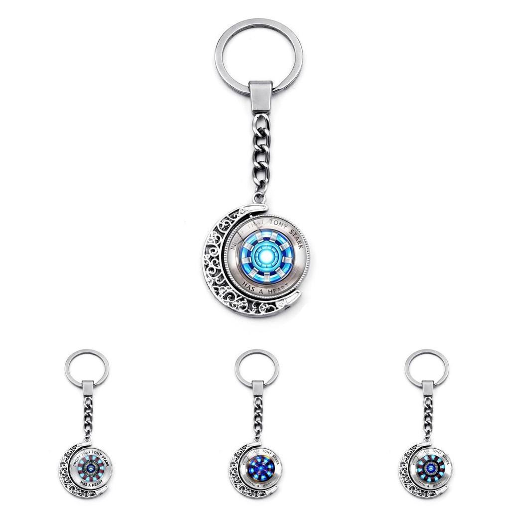 Marvel Superhero Iron Man Energy Reactor Keychain Double-sided Rotating Moon Pendant