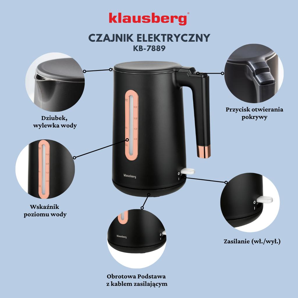 Cordless Electric Kettle 1.7L Black KLAUSBERG KB-7889