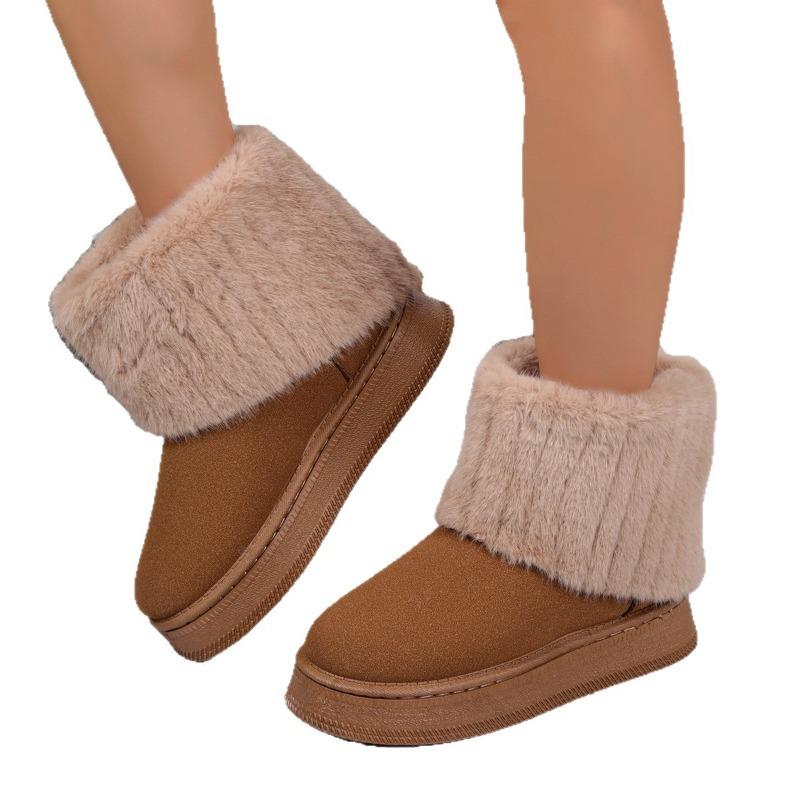 Autumn and winter fashion new thick-soled round head fluffy flanged short boots velvet warm versatile warm snow boots