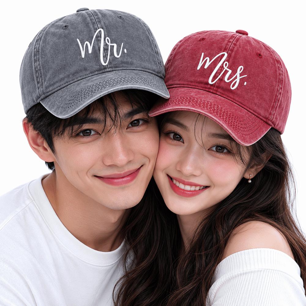 Adjustable Mr Mrs Embroidery Caps Washed Cotton Outdoor Sunscreen Hats Couple Baseball Hats