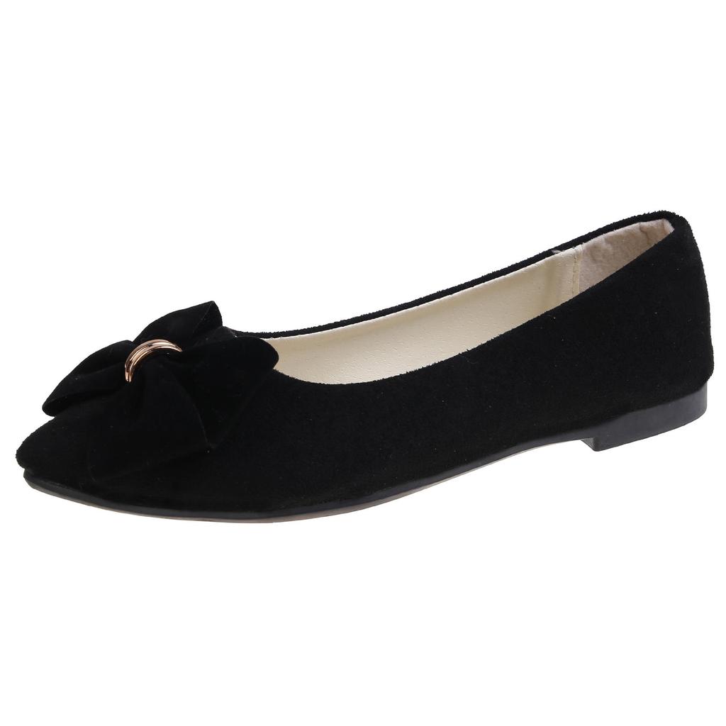 2025 Spring/Autumn Women's Bow Suede Loafers - British Style, Casual, Low-Cut, Plus Size
