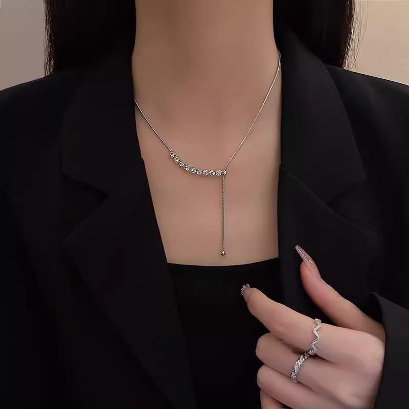 Silver zircon necklace light luxury niche pendant accessories hip hop fashion sweater chain