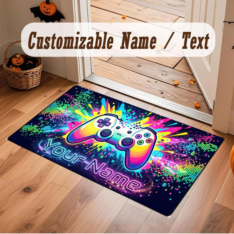 Covor de podea din catifea de cristal cu tematică controller de jocuri Covor cald cu text personalizat Nume personalizat Decorațiune pentru casă