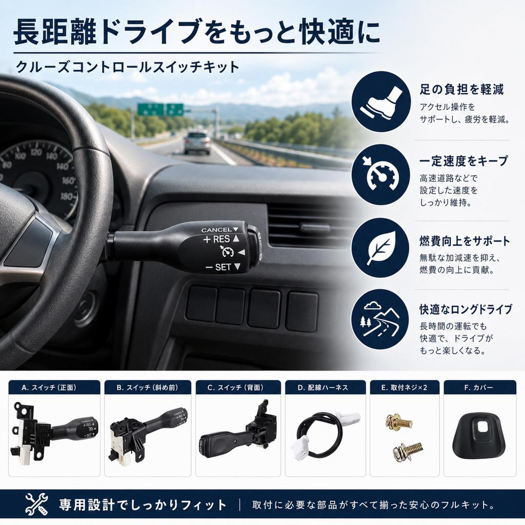 UTTERG Cruise Control Switch for 200 Series Hiace (4th generation and later models), compliant with part number 84632-34011, complete set, compatible