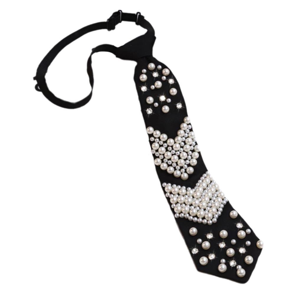 Imitation Pearl Women's Pre-tied Necktie Vintage Lazy Necktie Fashion Neckwear  Uniform Shirt