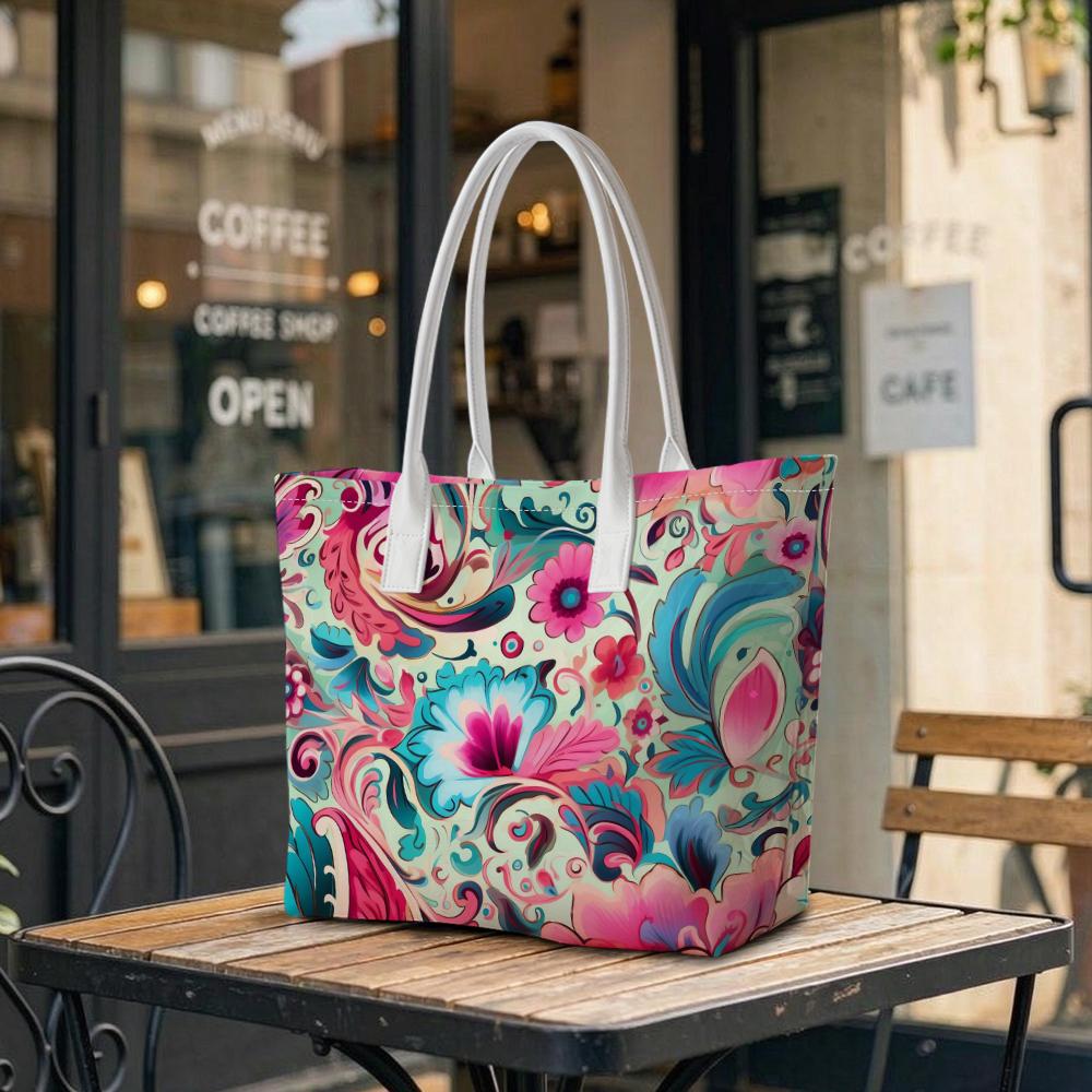Floral Printed Tote Bag Casual Daily Shoulder Handbag for Ladies Shopping