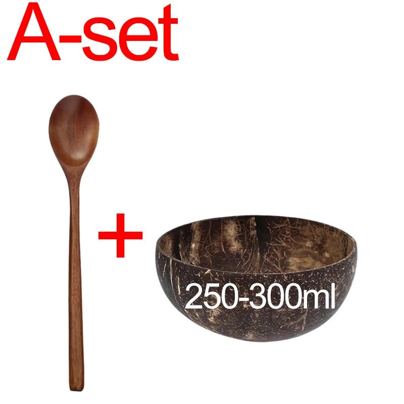 6/1PCS Natural Coconut Bowl Set Wooden Salad Ramen Bowl Coconut Wood Spoon Set Coco Smoothie Kitchen Tableware Coconut Bowl