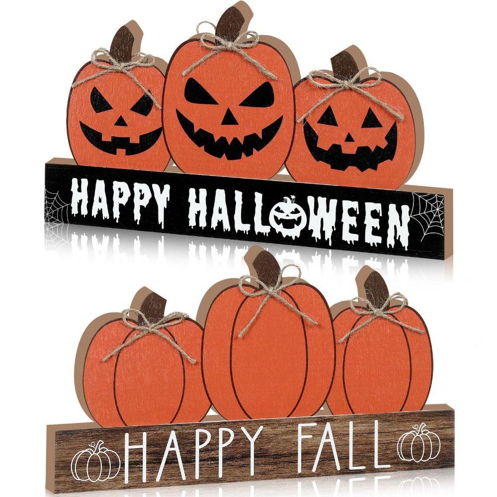 Wooden Fall Pumpkin Table Decor Funny Halloween Ornaments Halloween Desk Decoration Cabinet