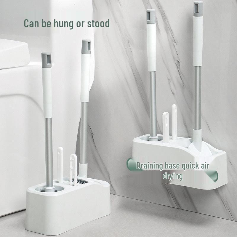 Wall-Mounted Bathroom Cleaning Set: Plastic Toilet Brush & Plunger Combo