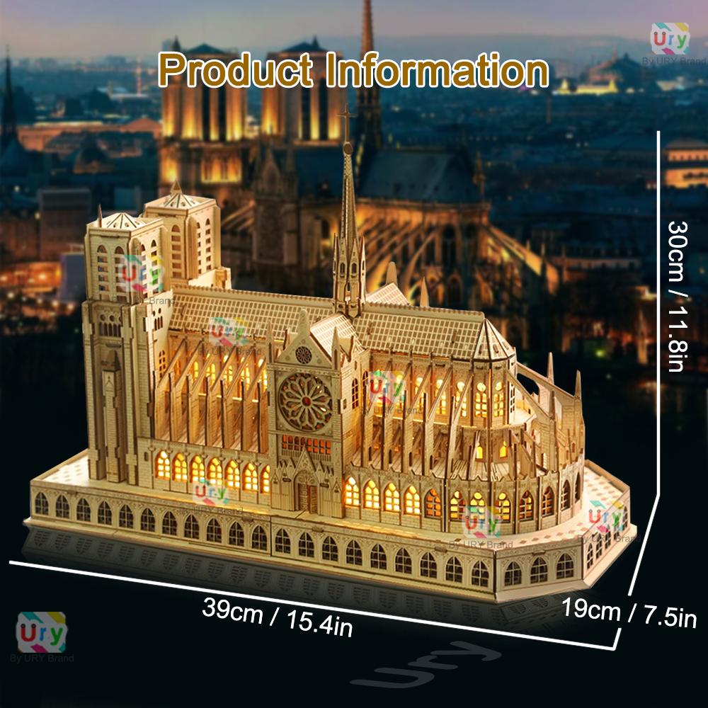 Puzzle 3D in Legno Cattedrale di Notre Dame a Parigi Castello Reale Con Luci Kit di Assemblaggio Per Adulti Modello Fai da Te Decorazione per Regali
