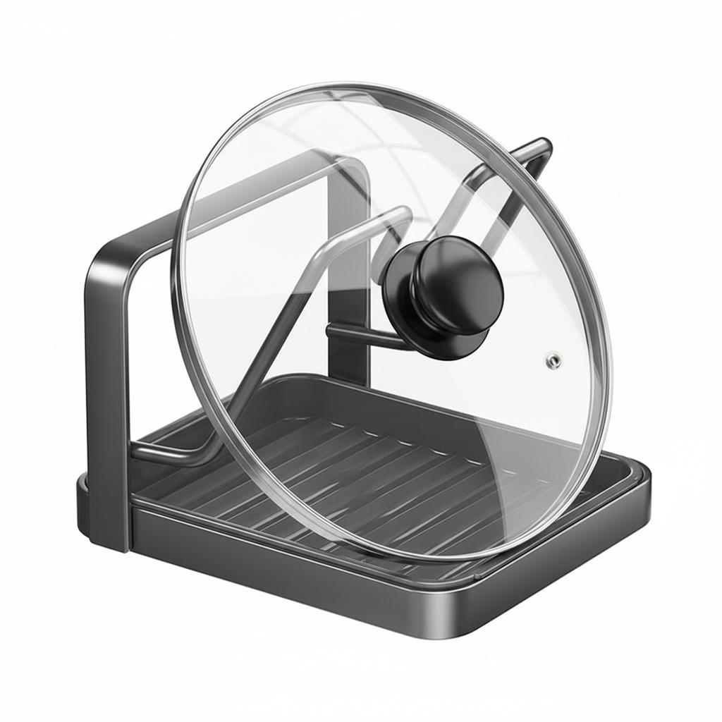 Pot Lid Storage Rack Kitchen Cabinet Cutting Board Storage Organiser Rack Space-Saving Removable Draining Tray (No Pot Lid)