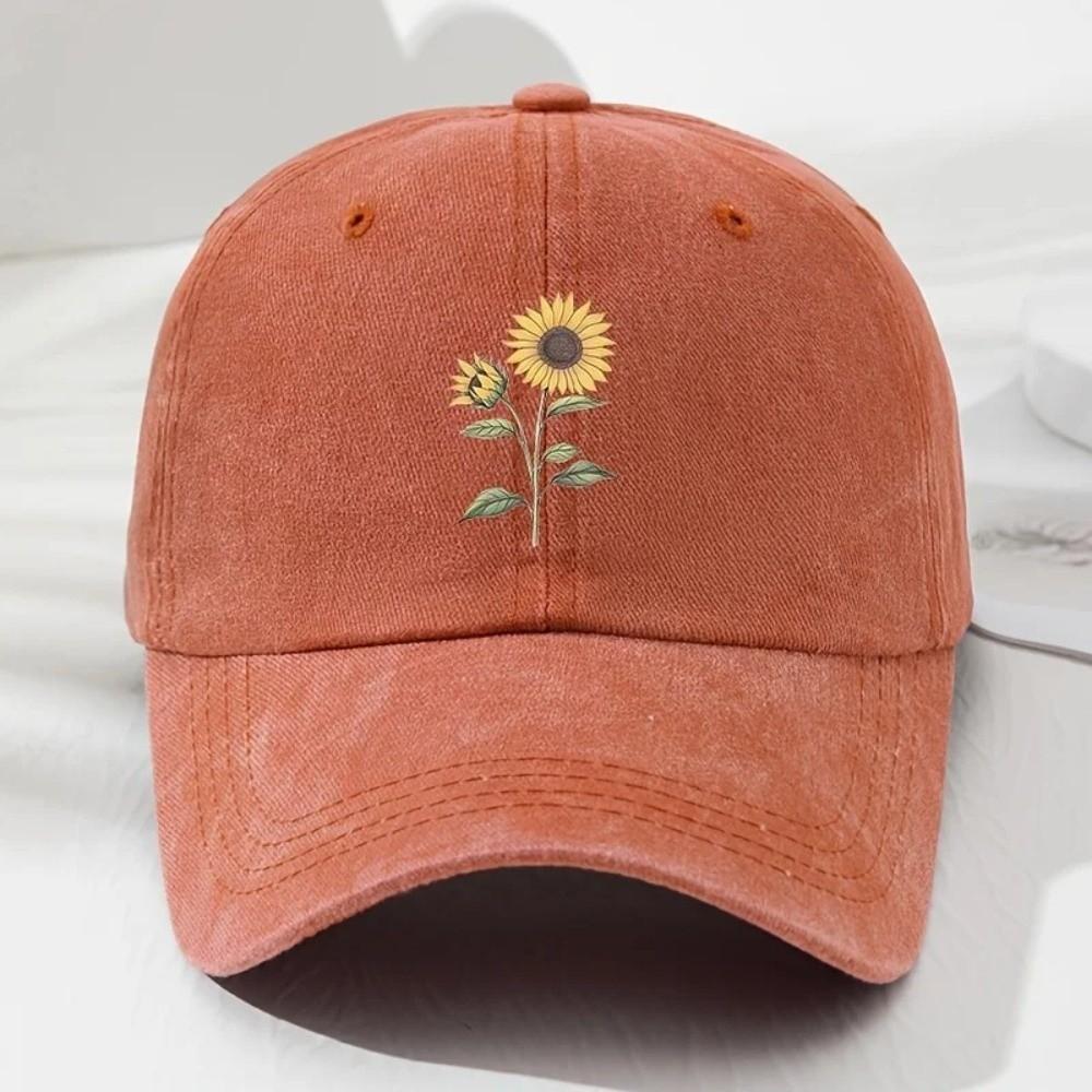 Sunflower Printed Baseball Cap Washed Cotton Sun Hat Vintage Dad Hat  For Women Man