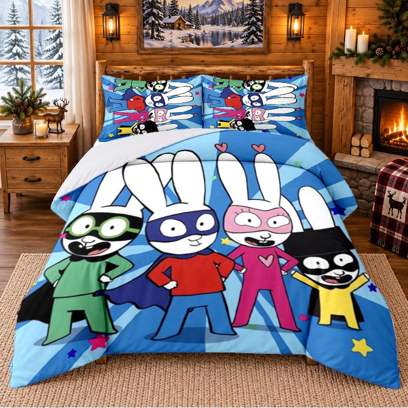 Simon Super Rabbit Pattern Bedding 3Pcs Set Bed Sheet And Pillowcases For Indoor Bedroom