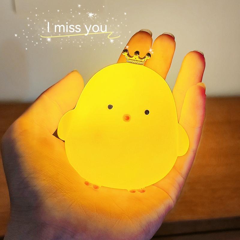 Silicone LED Bedside Night Light ABS Small Chicken Cute Desk Lamps Children's Room Bedrooms With button battery Deco Night Lamps