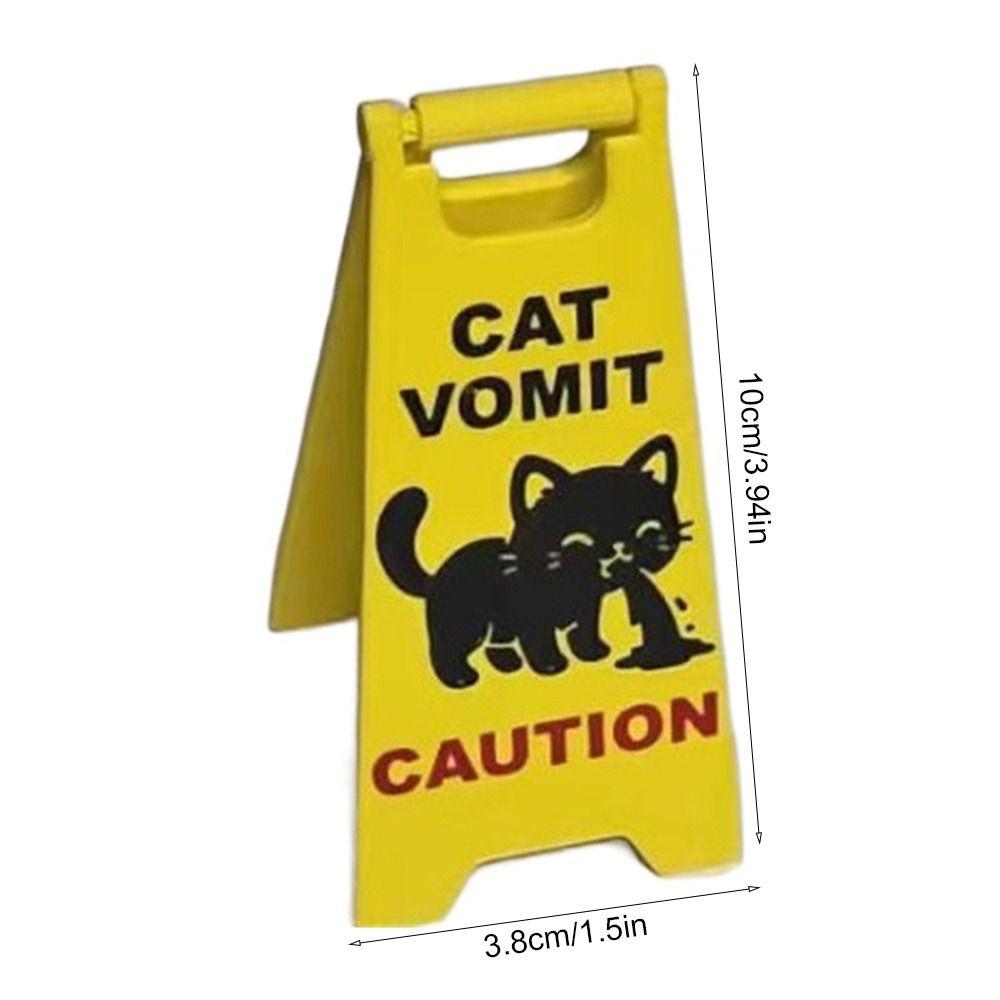 Funny Mini Cat Poop Signs ABS Bright Yellow Caution Overstimulated Desk Sign Cat Vomit Signs Ornaments Humorous Cat Decor