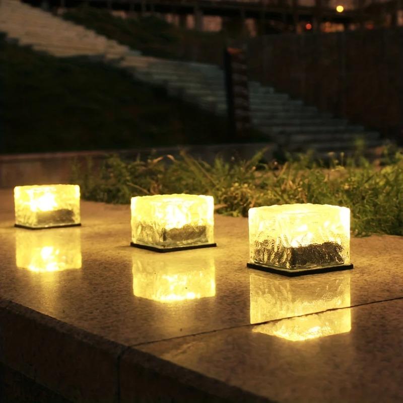 1500LM Solar Glass Brick Light Solar Ice Cube LED Light Crystal Brick Stone Lamp Garden Courtyard Pathway Patio Pool Decorative Festive