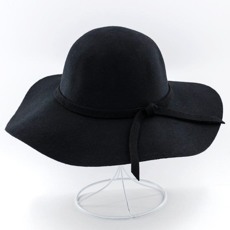 Girls Wool Fedoras Hat Wide Brim Hight Quality Wool Dome Hat Female Fedoras Woolen Cap Beach Cap Hair British Long Hat B-8746